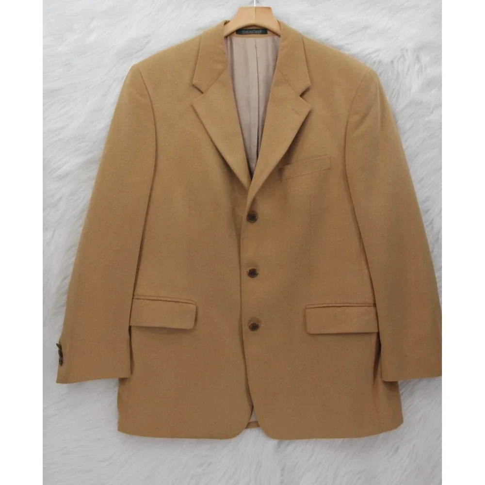 Chaps Ralph Lauren Tan Microfiber 3 Button Blazer Jacket 41R Preppy Old Money